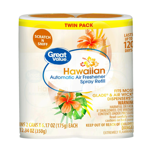 Automatic Air Freshener Spray Refill, Hawaiian, Twin pack - 2 packs - plus 3 My Outlet Mall Resealable Storage Pouches