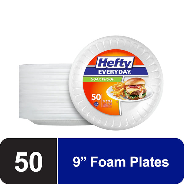 Everyday Soak-Proof Foam Plates, White, 8.875 inch - 2 packs - 50 Count per pack - plus 3 My Outlet Mall Resealable Storage Pouches