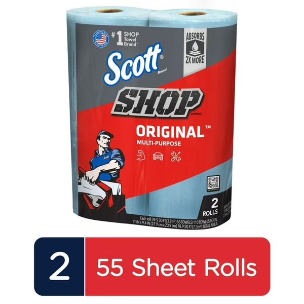 Multi-Purpose, Shop Towel, 2 Rolls, 55 Sheets Per Roll - 2 packs - plus 3 My Outlet Mall Resealable Storage Pouches