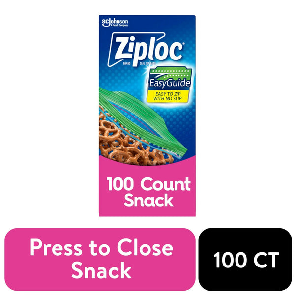 Snack Bags with Easy Guide Texture, Grip 'n Seal Technology - 1 pack - 100 Count per pack - plus 3 My Outlet Mall Resealable Storage Pouches