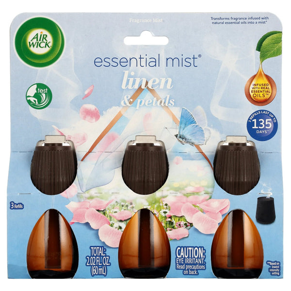 Essential Mist Refill, Linen & Petals, Air Freshener, Essential Oils 3 count - 3 packs - plus 3 My Outlet Mall Resealable Storage Pouches