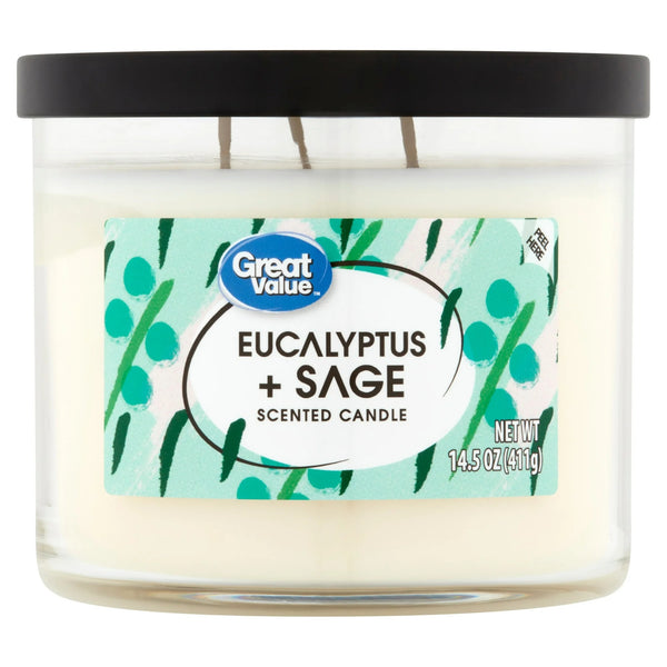 Eucalyptus & Sage Candle - 2 packs- 14 oz per pack - plus 3 My Outlet Mall Resealable Storage Pouches