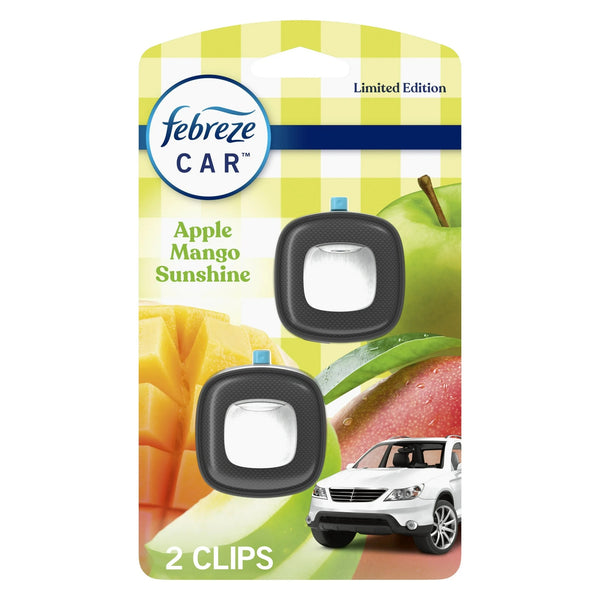 Car Air Freshener, Odor-Fighting Car Vent Clip, Apple Mango Sunshine, 2 Count - 1 pack - plus 3 My Outlet Mall Resealable Storage Pouches