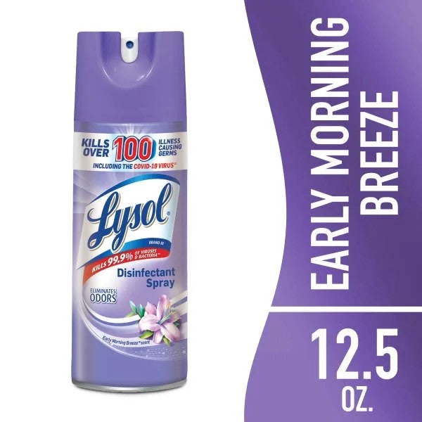 Disinfectant Spray, Sanitizing and Antibacterial Spray, Early Morning Breeze Scent - 2 packs - 12.5 oz per pack - plus 3 My Outlet Mall Resealable Storage Pouches