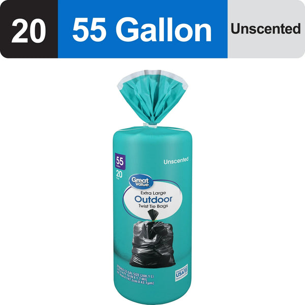 55-Gallon Extra Large Outdoor Twist Tie Trash Bags - 1 pack - 20 count per pack - plus 3 My Outlet Mall Resealable Storage Pouches