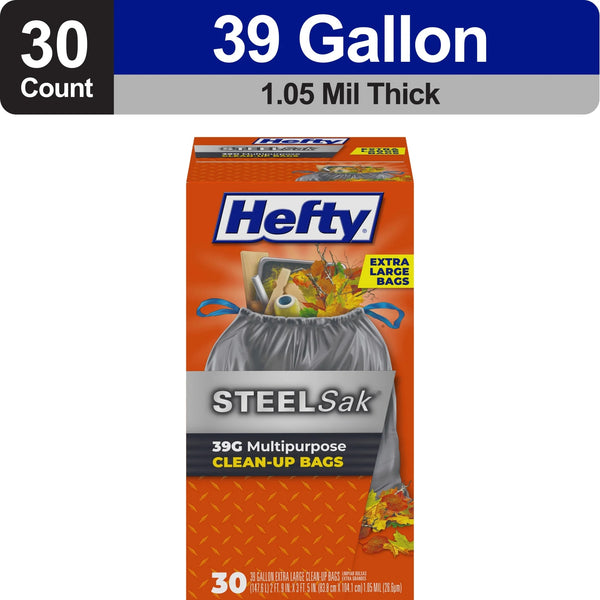 Steelsak Heavy Duty Large Trash Bags, Gray, Unscented, 39 gallon - 2 packs - 30 count per pack - plus 3 My Outlet Mall Resealable Storage Pouches