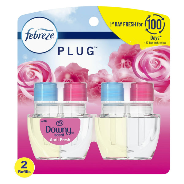 Plug In Air Freshener, Odor-Fighting Oil Refill, Downy April Fresh, 2 Refills - 1 pack - plus 3 My Outlet Mall Resealable Storage Pouches
