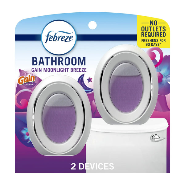 Bathroom Air Freshener, Small Spaces Odor-Fighting, Gain Moonlight Breeze, 2 Count - 2 packs - plus 3 My Outlet Mall Resealable Storage Pouches