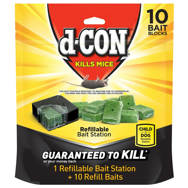 Refillable Corner Fit Mouse Bait Station, 1 Trap and 10 Baits - 1 pack - plus 3 My Outlet Mall Resealable Storage Pouches