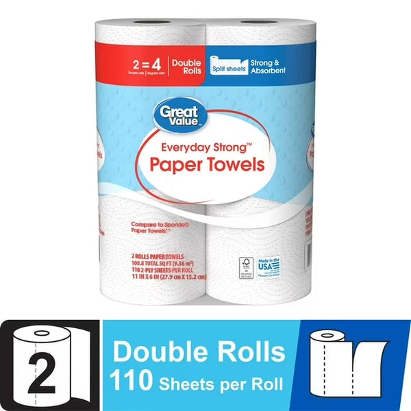 Everyday Strong Paper Towels, Split Sheets, 2 Double Rolls, Compare to Sparkle - 1 pack - plus 3 My Outlet Mall Resealable Storage Pouches