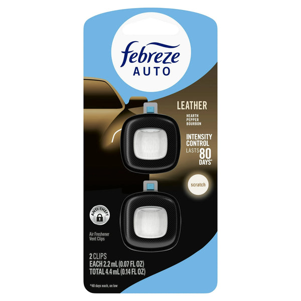 Auto Car Air Freshener, Odor-Fighting Car Vent Clip, Leather - 3 pack - 2 count per pack plus 3 My Outlet Mall Resealable Storage Pouches