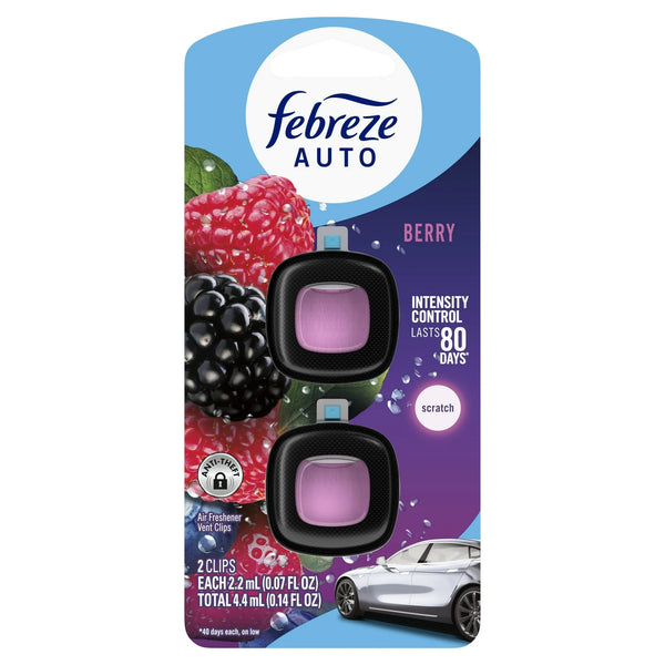 Auto Car Air Freshener, Odor-Fighting Car Vent Clip, Berry, 2 Count - 1 pack - plus 3 My Outlet Mall Resealable Storage Pouches