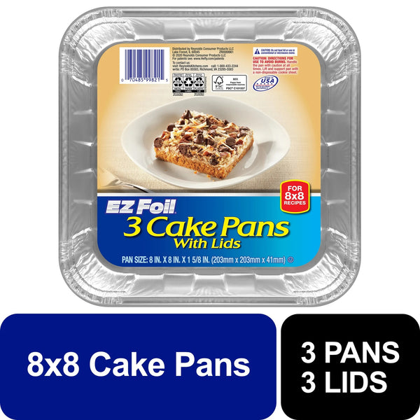 Cake Pans with Lids, 8x8 Inch - 1 pack - 3 Count per pack - plus 3 My Outlet Mall Resealable Storage Pouches