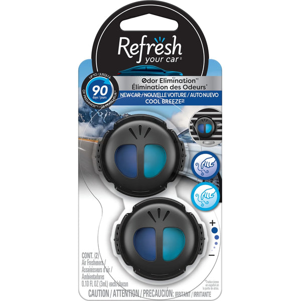 Mini Diffuser Air Freshener New Car/Cool Breeze Scent, 2 Count - 1 pack - plus 3 My Outlet Mall Resealable Storage Pouches