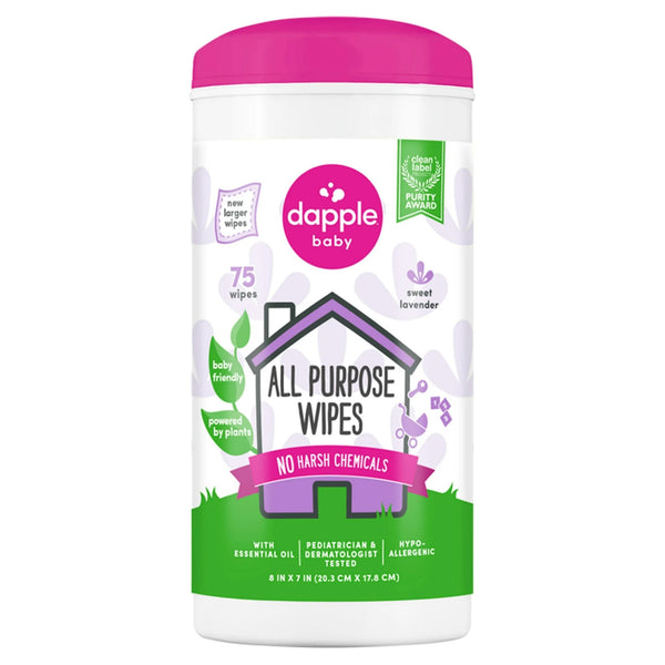 Baby All-Purpose Cleaning Wipes, Powered by Plants and Baby Friendly, Lavender - 2 packs - 75 Count - plus 3 My Outlet Mall Resealable Storage Pouches