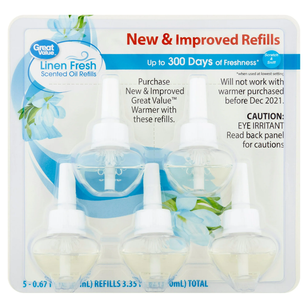 Plug-in Scented Oil Refills, Linen Fresh, 0.67 oz - 1 pack - 5 count per pack - plus 3 My Outlet Mall Resealable Storage Pouches