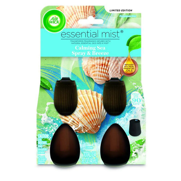 Essential Mist Refill, Calming Sea Spray and Breeze, Air Freshener 2 Count - 1 pack - plus 3 My Outlet Mall Resealable Storage Pouches