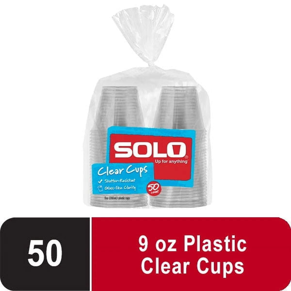 Party Disposable Plastic Cups, Clear, 9 oz - 1 pack - 50 Count per pack - plus 3 My Outlet Mall Resealable Storage Pouches