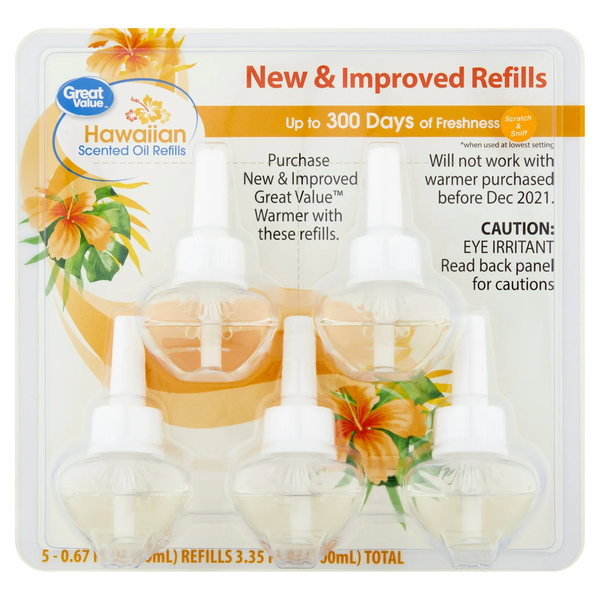 Scented Oil Refills, Hawaiian, 0.67 oz - 1 pack - 5 count per pack - plus 3 My Outlet Mall Resealable Storage Pouches