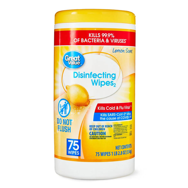 Lemon Scent Disinfecting Wipes - 1 pack - 75 count per pack - plus 3 My Outlet Mall Resealable Storage Pouches