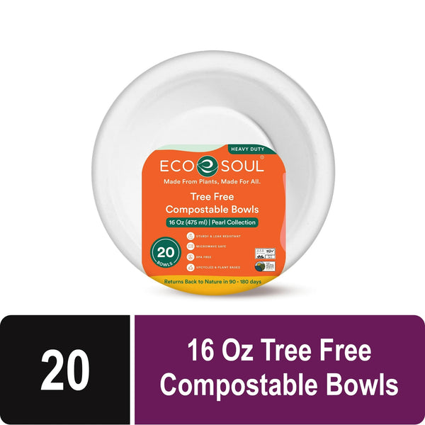 Plant-Based Compostable Disposable Bowls, 16 oz - 2 packs - 20 Count per pack - plus 3 My Outlet Mall Resealable Storage Pouches