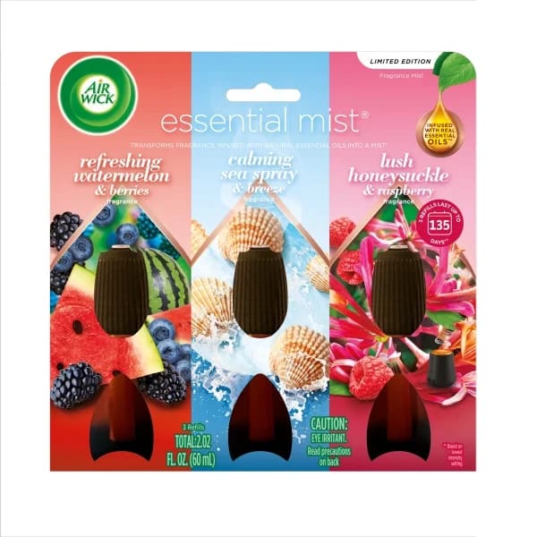 Essential Mist Refill, Spring Mix, Air Freshener, Essential Oils 3 Count - 1 pack - plus 3 My Outlet Mall Resealable Storage Pouches