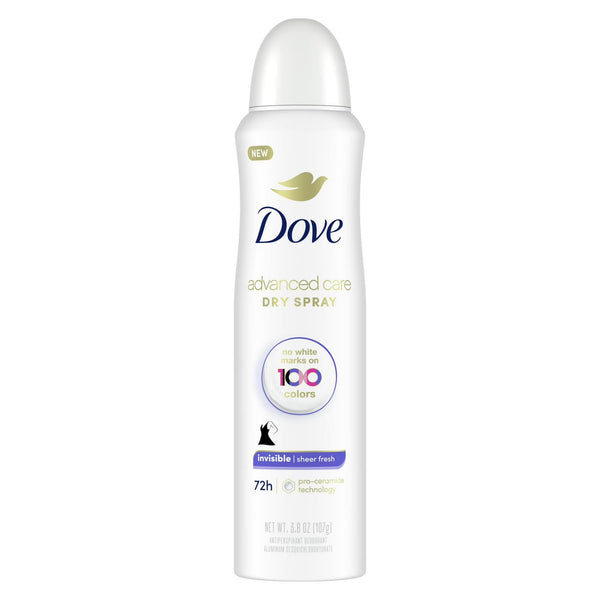 Advanced Care Long Lasting Antiperspirant Deodorant Dry Spray, Sheer Fresh - 2 packs - 3.8 oz per pack - plus 3 My Outlet Mall Resealable Storage Pouches