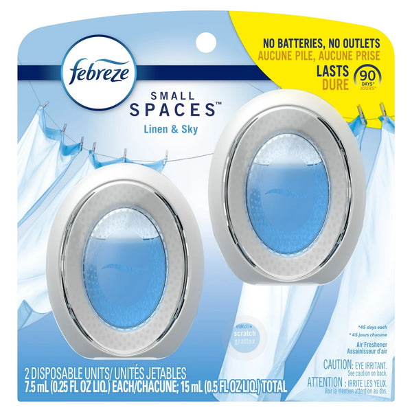 Small Spaces Air Freshener, Odor-Fighting, Linen & Sky - 1 pack - 2 count per pack - plus 3 My Outlet Mall Resealable Storage Pouches