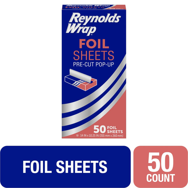 Pre-Cut Pop-Up Aluminum Foil Sheets, 14 x 10.25 inches, 50 Sheets - 1 pack - plus 3 My Outlet Mall Resealable Storage Pouches