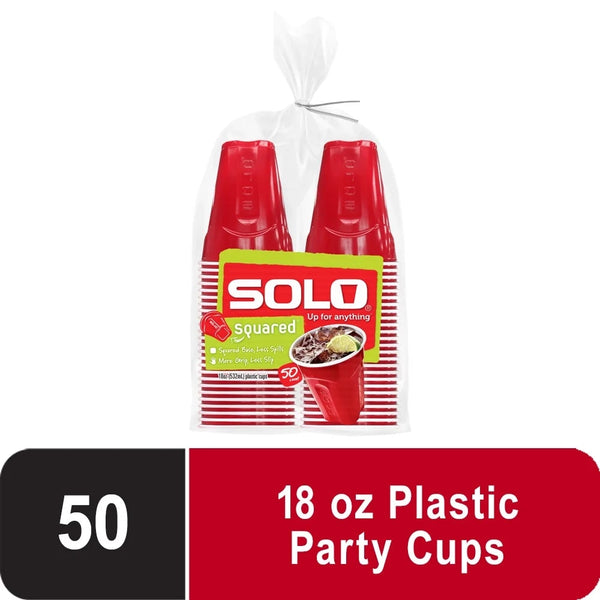 Red Party Plastic Disposable Cups, 18 oz - 1 pack - 50 Count per pack - plus 3 My Outlet Mall Resealable Storage Pouches