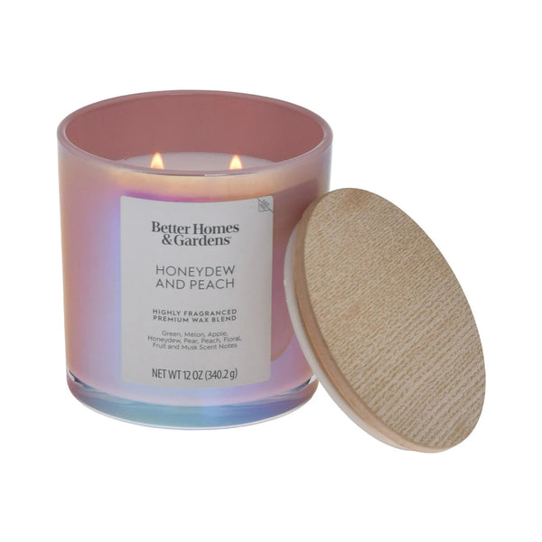 Honeydew & Peach Scented 2-Wick Iridescent Jar Candle - 1 pack - 12 oz per pack - plus 3 My Outlet Mall Resealable Storage Pouches
