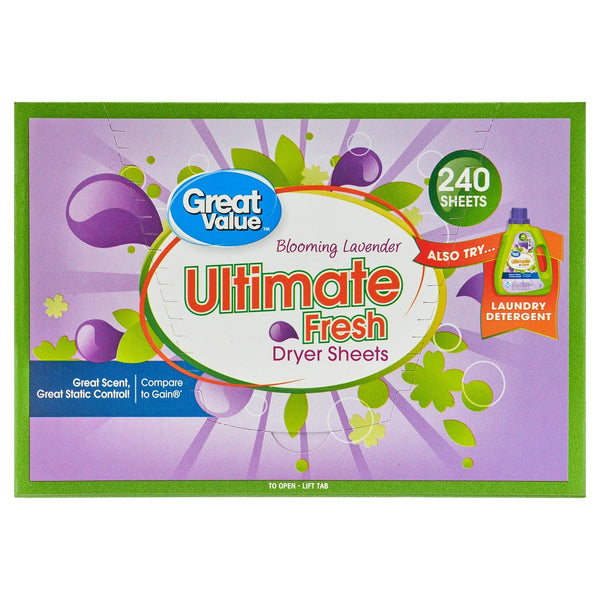 Ultimate Fresh Dryer Sheets, Blooming Lavender, Compare to Gain - 1 pack - 240 Count - plus 3 My Outlet Mall Resealable Storage Pouches