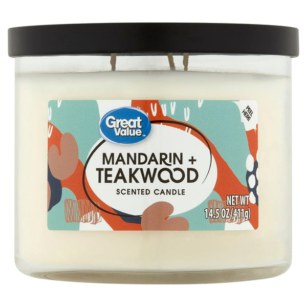 Mandarin & Teakwood Aromatherapy Candles Scented - 1 pack - 14 oz per pack - plus 3 My Outlet Mall Resealable Storage Pouches
