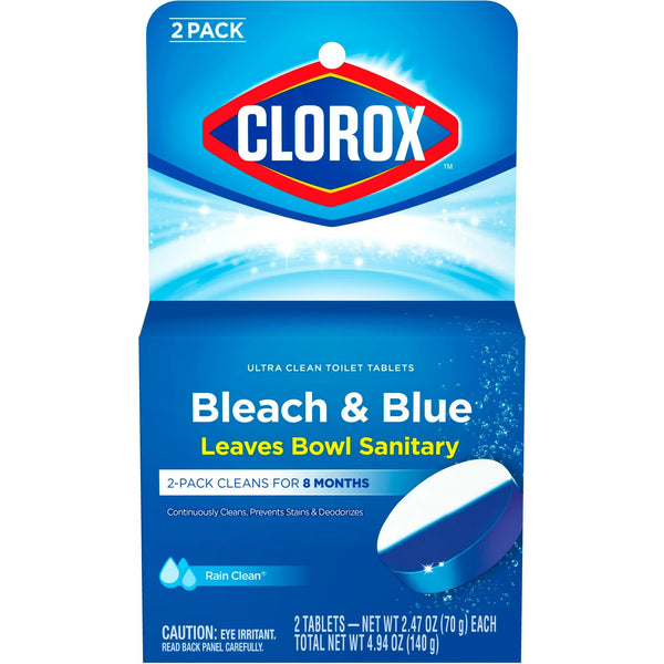 Bleach and Blue Toilet Bowl Cleaner Tablets, Rain Clean - 2 packs -  2 count per pack - plus 3 My Outlet Mall Resealable Storage Pouches
