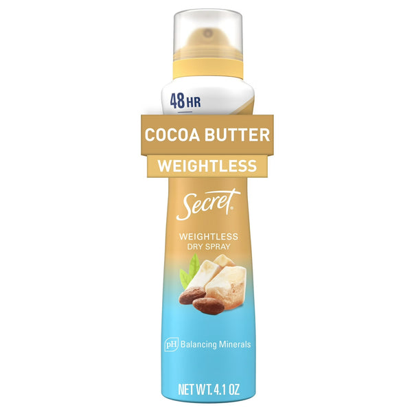 Weightless Dry Spray Antiperspirant & Deodorant for Women, Cocoa Butter Scent - 1 pack - 4.1 oz per pack - plus 3 My Outlet Mall Resealable Storage Pouches