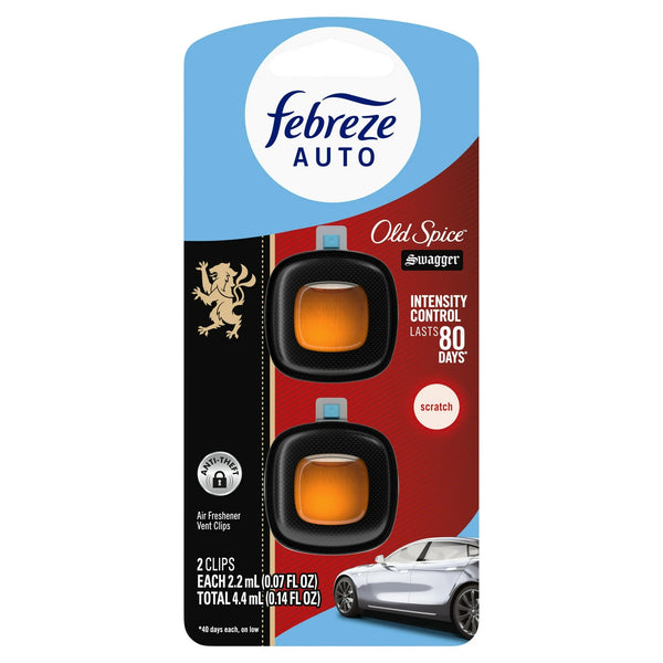 Auto Car Air Freshener, Odor-Fighting Car Vent Clip, Old Spice Swagger, 2 Count - 1 pack - plus 3 My Outlet Mall Resealable Storage Pouches