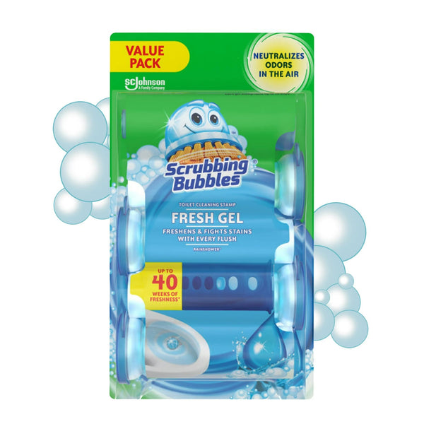 Fresh Gel Toilet Cleaning Stamp, Rain shower, Dispenser with 4 Refills - 2 packs - plus 3 My Outlet Mall Resealable Storage Pouches