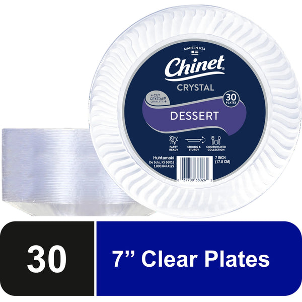 Crystal Premium Plastic Dessert Plates, Clear, 7” - 1 pack - 30 Count per pack - plus 3 My Outlet Mall Resealable Storage Pouches