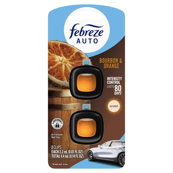 Auto Car Air Freshener, Odor-Fighting Car Vent Clip, Bourbon & Orange, 2 Count - 1 pack - plus 3 My Outlet Mall Resealable Storage Pouches
