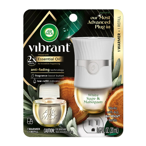 Scented Oil Vibrant Kit (Warmer + 1 Refill), White Sage & Mahogany - 1 pack - plus 3 My Outlet Mall Resealable Storage Pouches