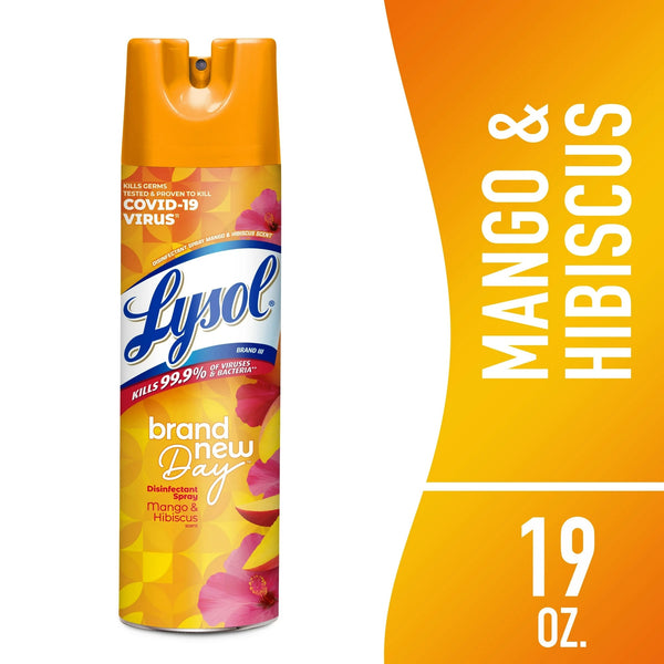 Disinfectant Spray, Sanitizing and Antibacterial Spray, For Disinfecting and Deodorizing, Brand New Day - Mango & Hibiscus Scent - 1 pack - 19 Fl oz per pack - plus 3 My Outlet Mall Resealable Storage Pouches