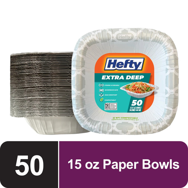 Extra Deep Paper Bowls 15 Fl oz - 1 pack - 50 Count per pack - plus 3 My Outlet Mall Resealable Storage Pouches