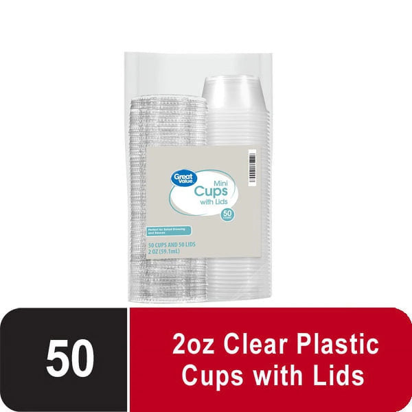 Everyday Disposable Plastic Cups, Clear, 2 oz - 2 packs - 50 Count per pack - plus 3 My Outlet Mall Resealable Storage Pouches