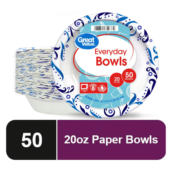 Everyday Disposable Paper Bowls, 20 oz - 3 packs - 50 Count per pack - plus 3 My Outlet Mall Resealable Storage Pouches