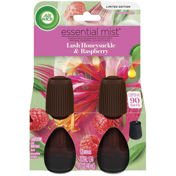 Essential Mist Refill, Lush Honeysuckle & Raspberry, Essential Oils Diffuser, Air Freshener 2 Count - 3 packs - plus 3 My Outlet Mall Resealable Storage Pouches