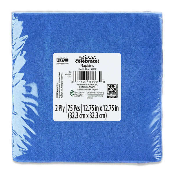 6.5" x 6.5" Disposable Blue Paper Napkins - 1 pack - 75 Count per pack - plus 3 My Outlet Mall Resealable Storage Pouches