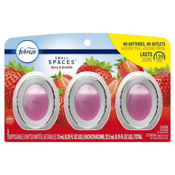 Small Spaces Air Freshener, Odor-Fighting, Berry & Bramble - 2 packs - 3 Count per pack - plus 3 My Outlet Mall Resealable Storage Pouches