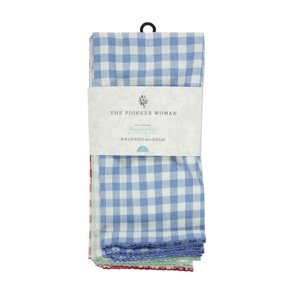 100% Cotton Fabric Napkin Set, Multicolor Gingham, 20" W x 20" L - 1 pack - 4 Count per pack - plus 3 My Outlet Mall Resealable Storage Pouches