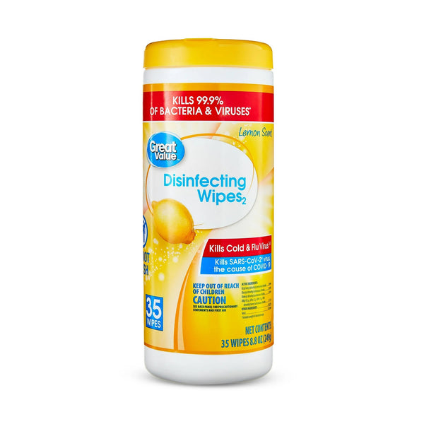 Disinfecting Wipes, Lemon Scent - 1 pack - 35 count per pack - plus 3 My Outlet Mall Resealable Storage Pouches