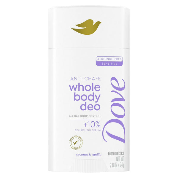 Aluminum Free Whole Body Deo Anti-Chafe Deodorant Stick Coconut & Vanilla - 2 packs - 2.6 oz per pack - plus 3 My Outlet Mall Resealable Storage Pouches